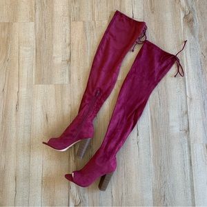 Olivia Jaymes Suede Block Heel Boots, Size 6 Wine